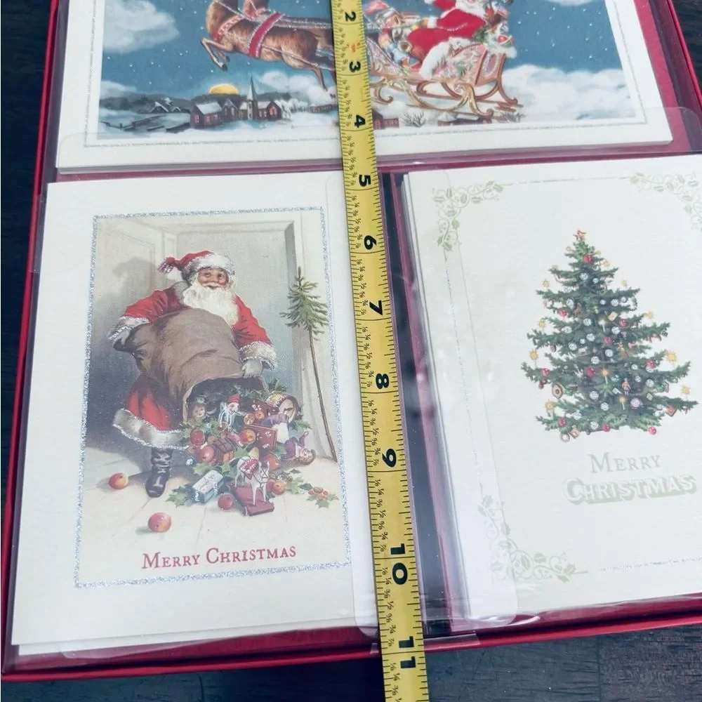 Christmas Cards Vintage Santa Claus Sleigh Punch Studio 18-ct Set